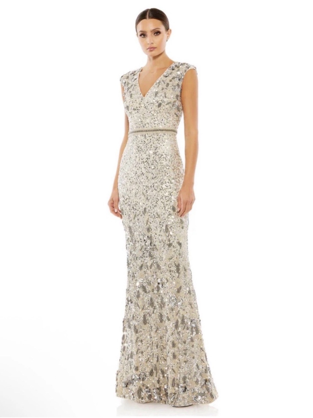 Mac Duggal Champagne Sequin Evening Dress Size 6 New